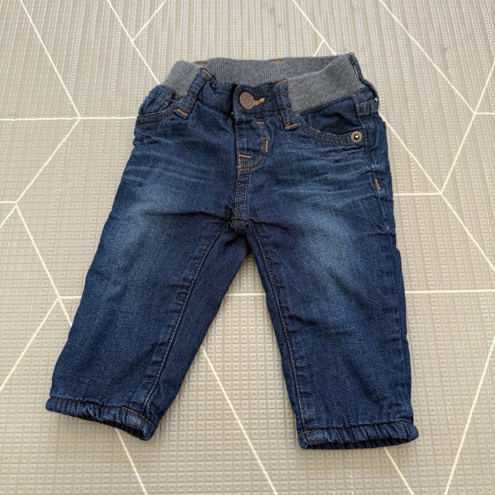 Gap Baby Fleece Lined Jeans 0-3 Months Straight Leg Dark Wash EUC